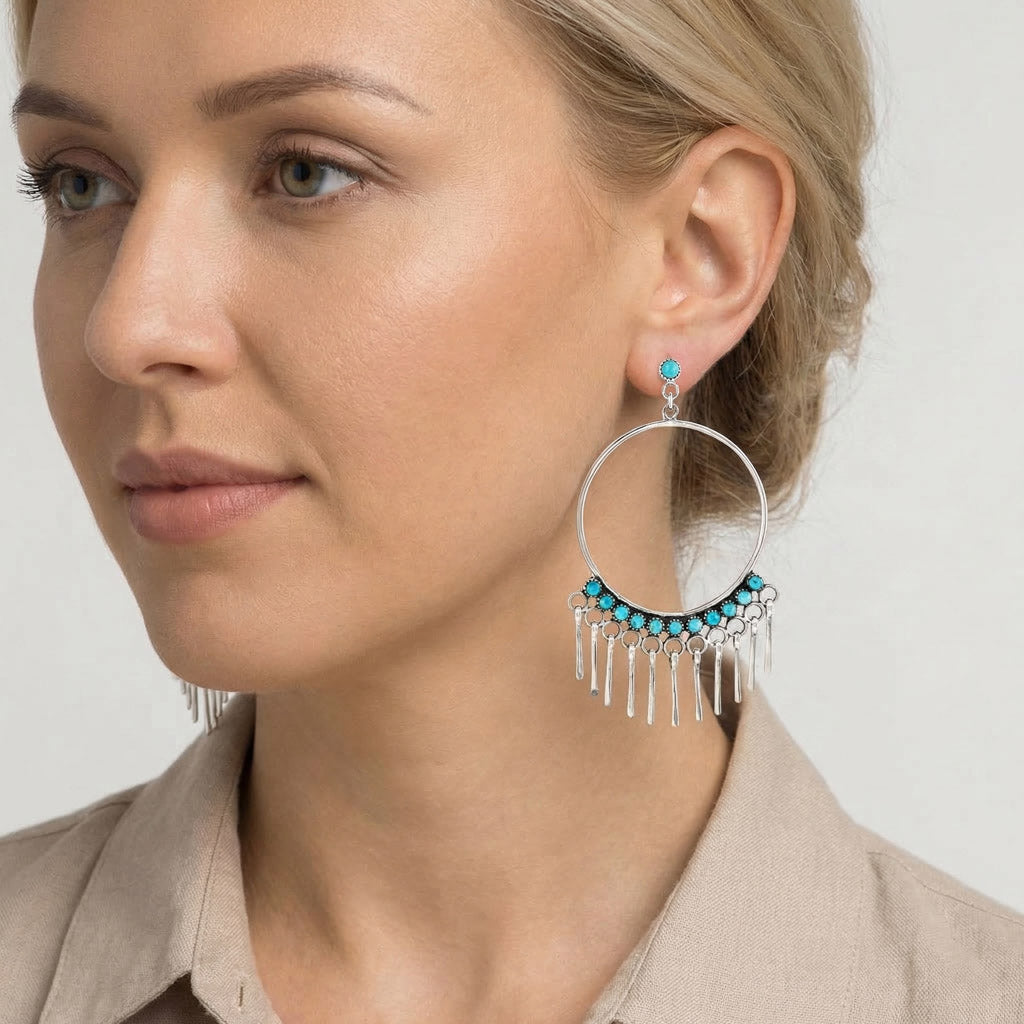 Turquoise Feather Earrings Sterling Silver E1462-LG-C75 (Larger Style)