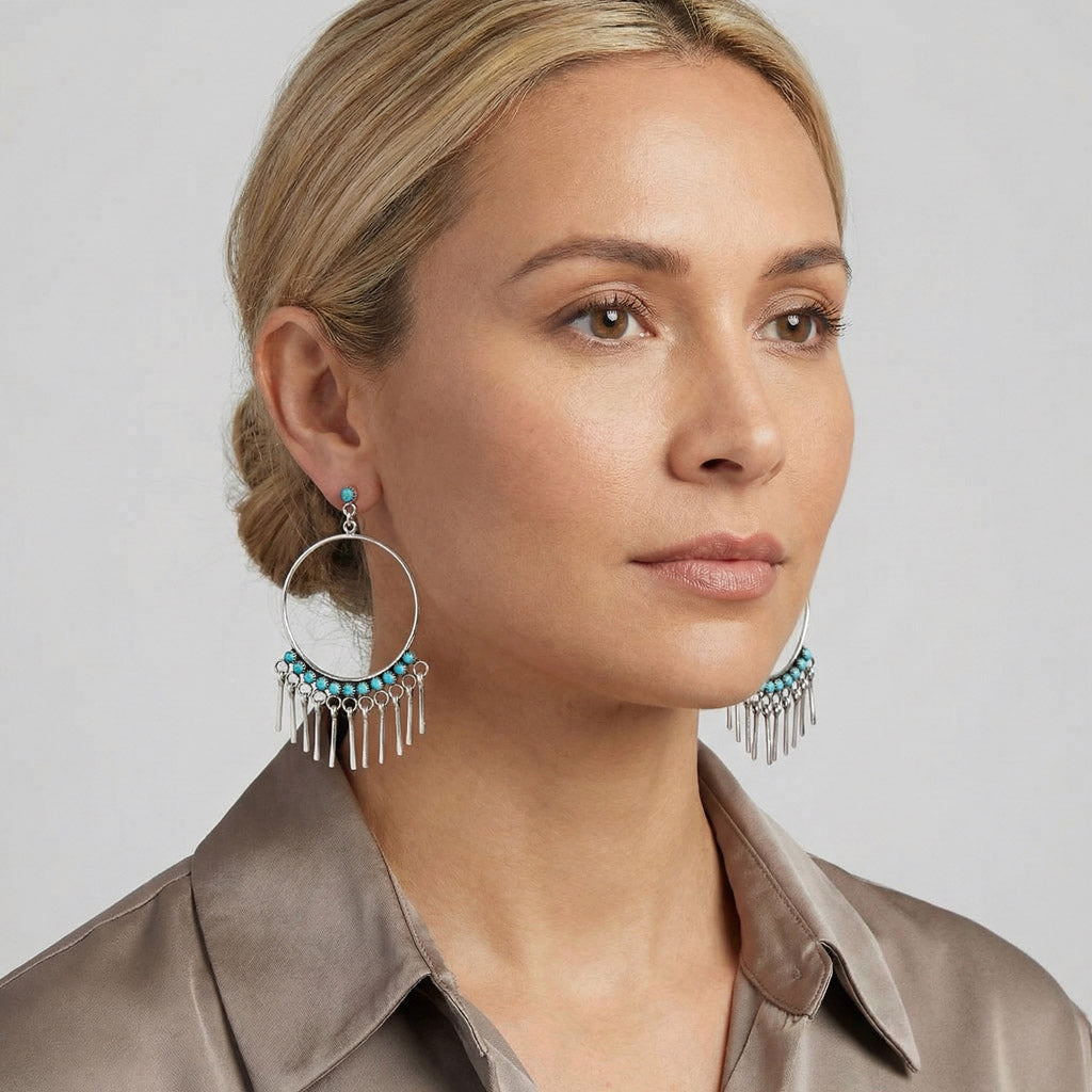 Turquoise Feather Earrings Sterling Silver E1462-LG-C75 (Larger Style)