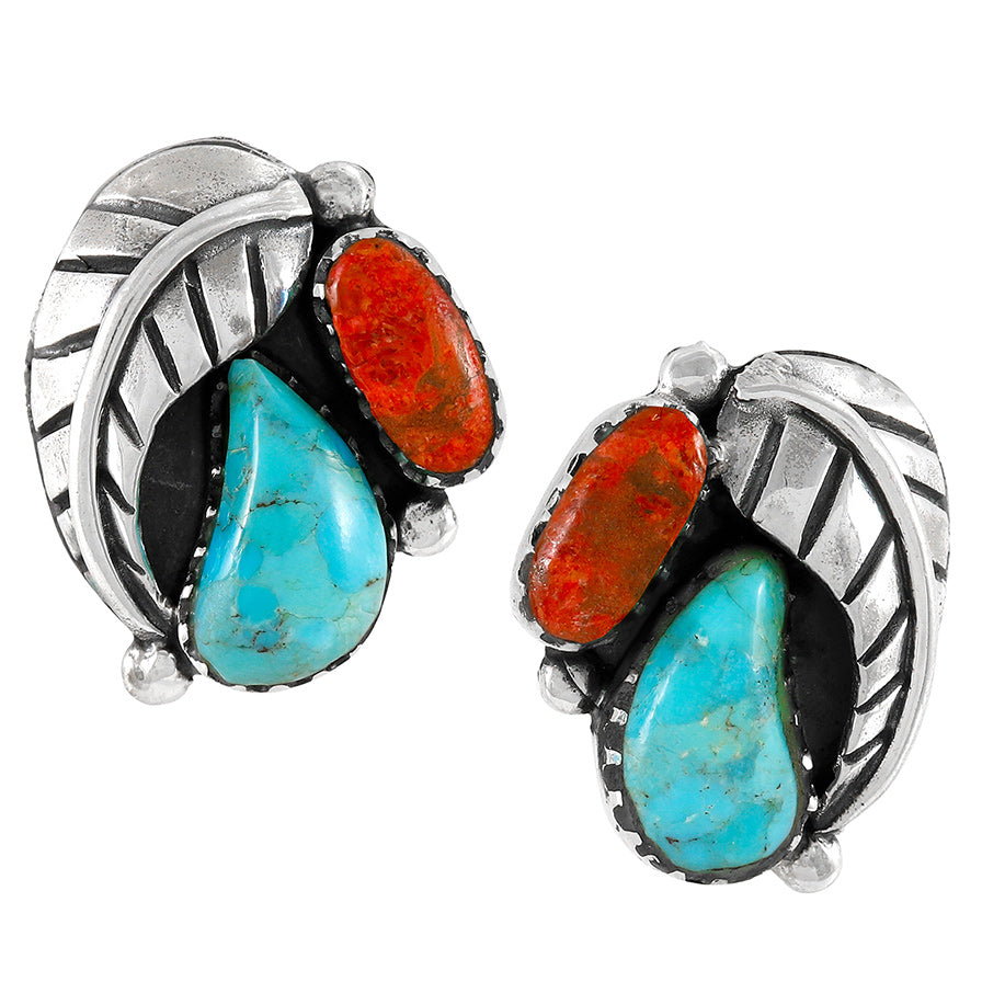 Turquoise & Coral Earrings Sterling Silver E1463-C85