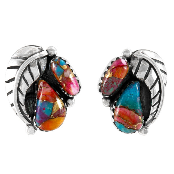 Rainbow Spiny Turquoise Earrings Sterling Silver E1463-C91