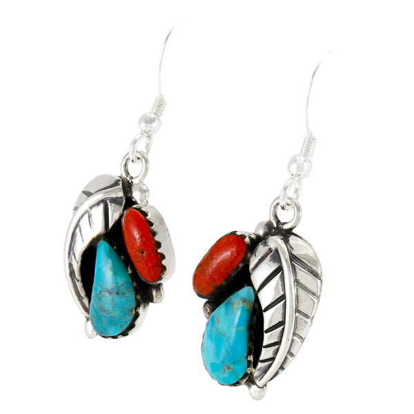 Turquoise & Coral Earrings Sterling Silver E1463W-C85