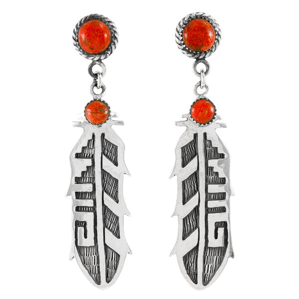 Coral Feather Earrings Sterling Silver E1466-LG-C74