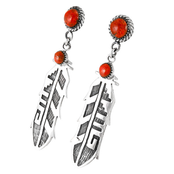 Coral Feather Earrings Sterling Silver E1466-LG-C74