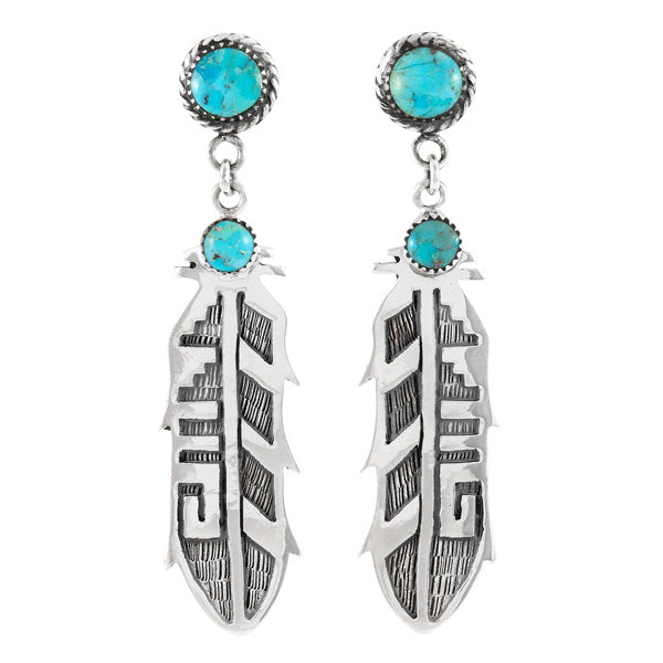 Turquoise Feather Earrings Sterling Silver E1466-LG-C75