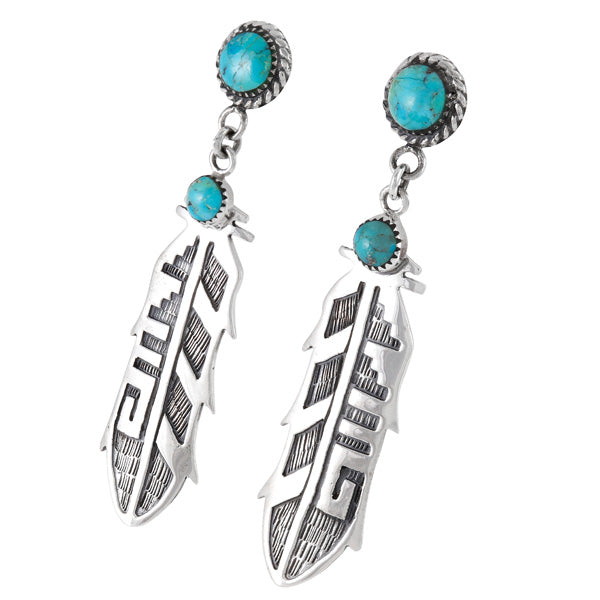 Turquoise Feather Earrings Sterling Silver E1466-LG-C75