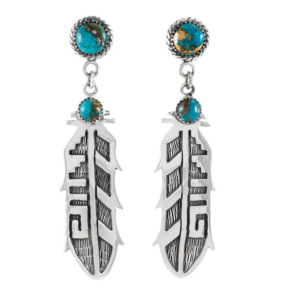 Matrix Turquoise Feather Drop Earrings Sterling Silver E1466-LG-C84