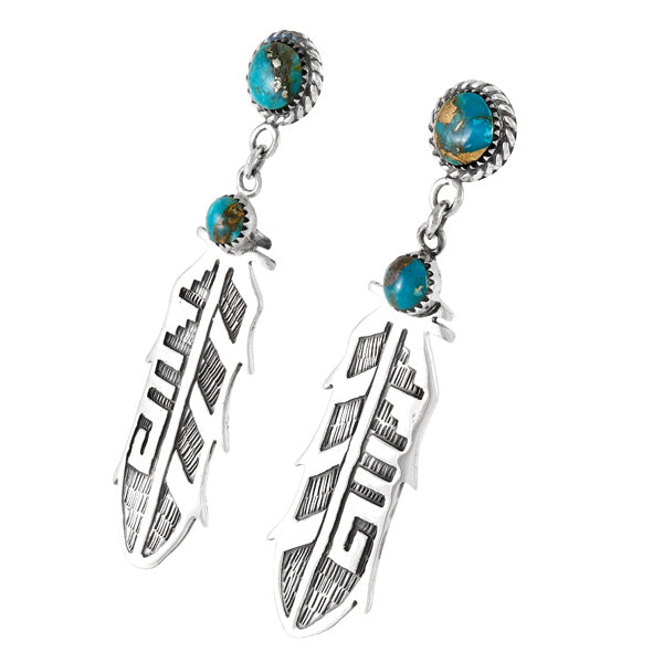 Matrix Turquoise Feather Drop Earrings Sterling Silver E1466-LG-C84