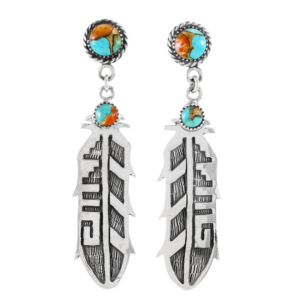 Spiny Turquoise Feather Earrings Sterling Silver E1466-LG-C89
