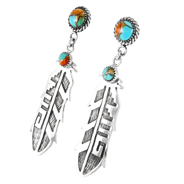 Spiny Turquoise Feather Earrings Sterling Silver E1466-LG-C89