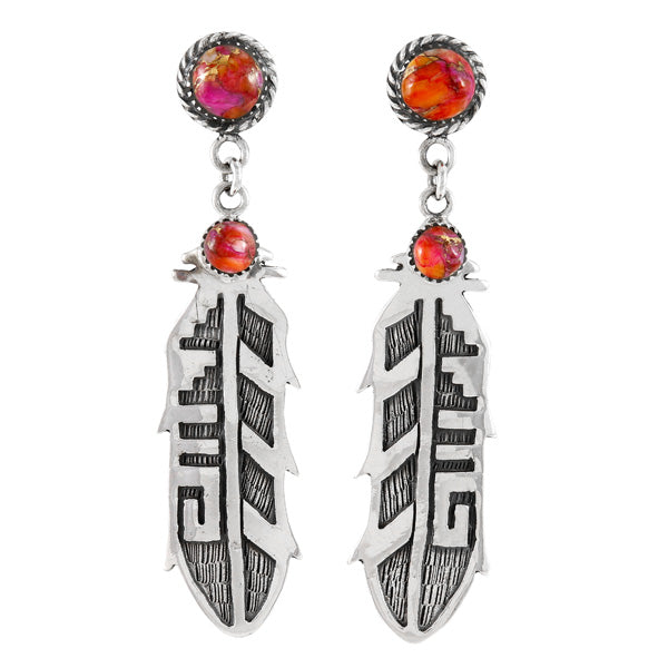 Plum Spiny Feather Earrings Sterling Silver E1466-LG-C92