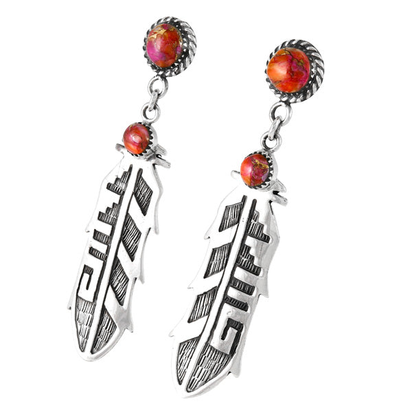 Plum Spiny Feather Earrings Sterling Silver E1466-LG-C92