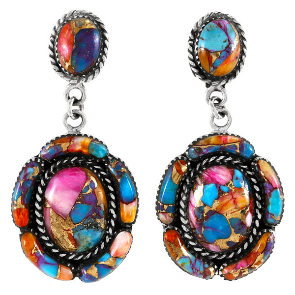 Rainbow Spiny Turquoise Earrings Sterling Silver E1468-LG-C91