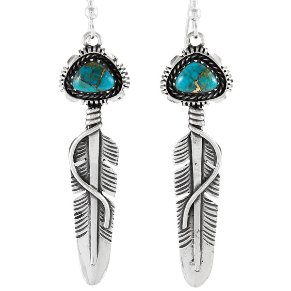 Matrix Turquoise Drop Feather Earrings Sterling Silver E1470-C84