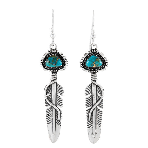 Matrix Turquoise Drop Feather Earrings Sterling Silver E1470-C84