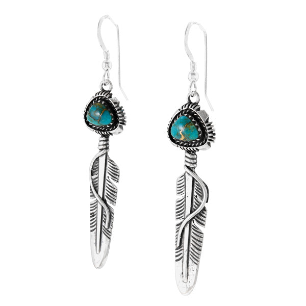 Matrix Turquoise Drop Feather Earrings Sterling Silver E1470-C84