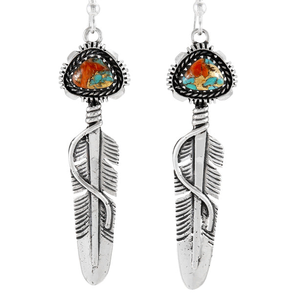 Spiny Turquoise Feather Earrings Sterling Silver E1470-C89