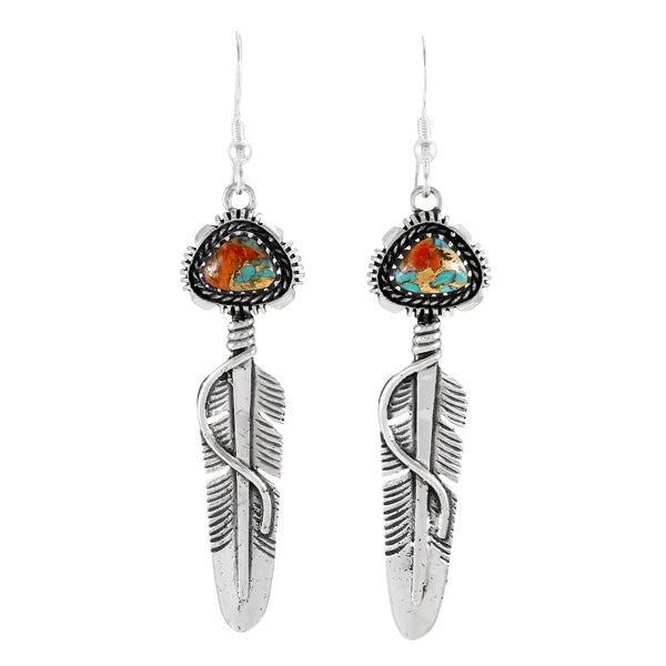 Spiny Turquoise Feather Earrings Sterling Silver E1470-C89