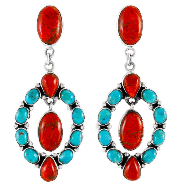 Turquoise & Coral Earrings Sterling Silver E1473-C85