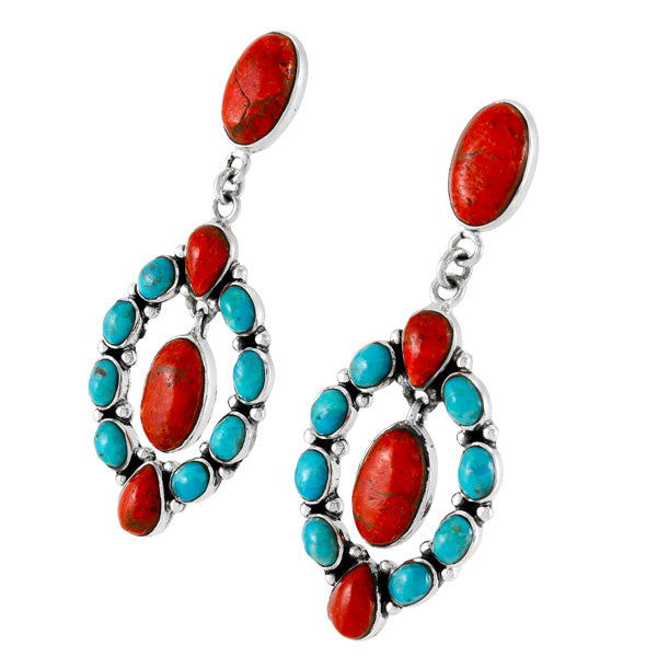Turquoise & Coral Earrings Sterling Silver E1473-C85