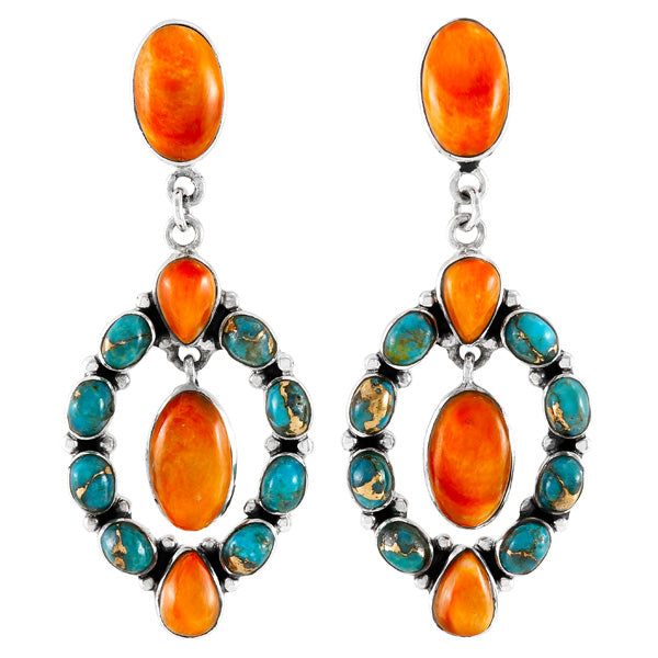 Turquoise & Coral Earrings Sterling Silver E1473-C86