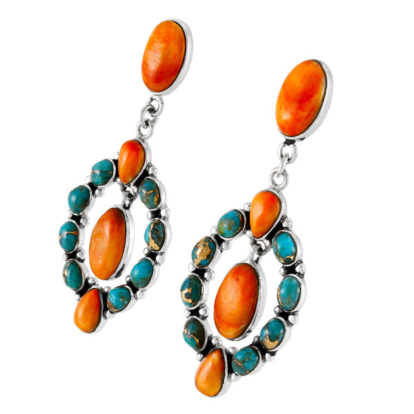 Turquoise & Coral Earrings Sterling Silver E1473-C86
