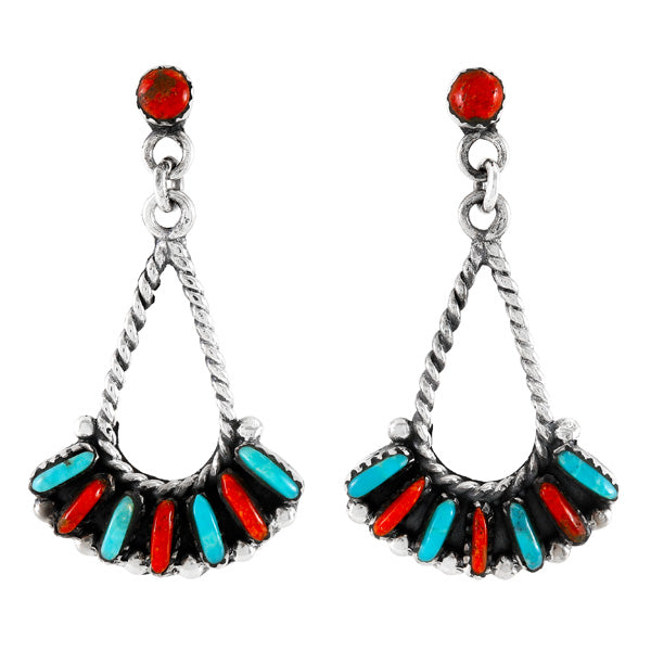 Turquoise & Coral Earrings Sterling Silver E1474-C85