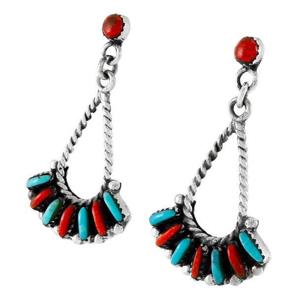 Turquoise & Coral Earrings Sterling Silver E1474-C85