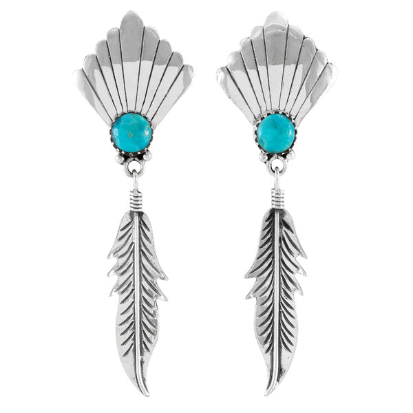 Turquoise Feather Earrings Sterling Silver E1476-C75