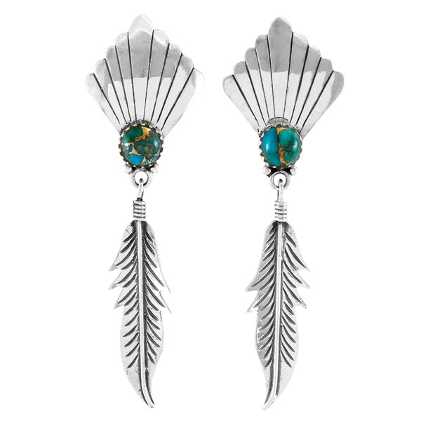 Matrix Turquoise Feather Earrings Sterling Silver E1476-C84