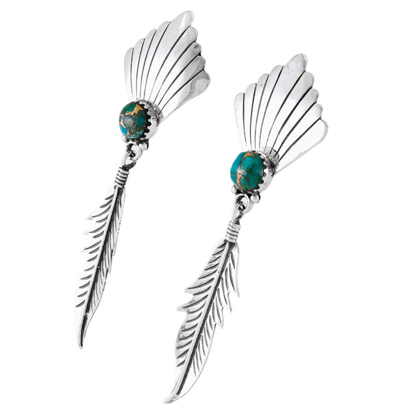 Matrix Turquoise Feather Earrings Sterling Silver E1476-C84