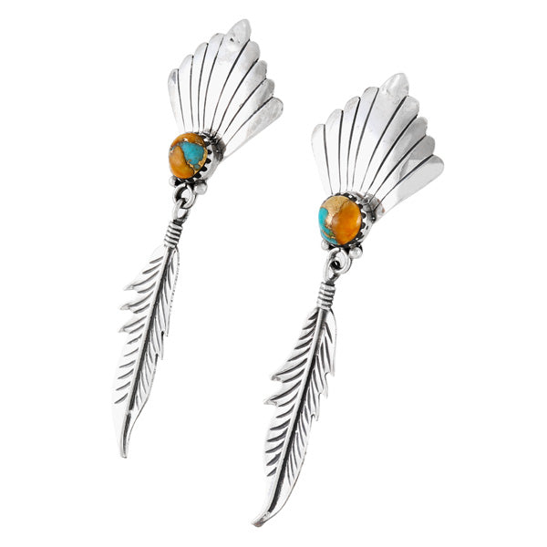 Spiny Turquoise Feather Earrings Sterling Silver E1476-C89