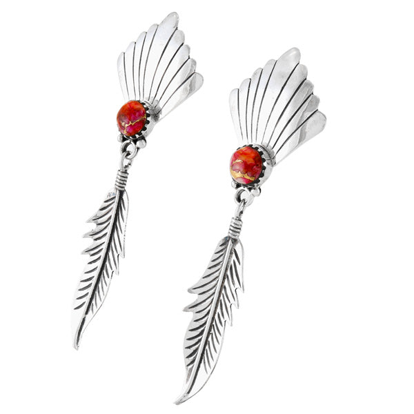 Plum Spiny Turquoise Feather Earrings Sterling Silver E1476-C92