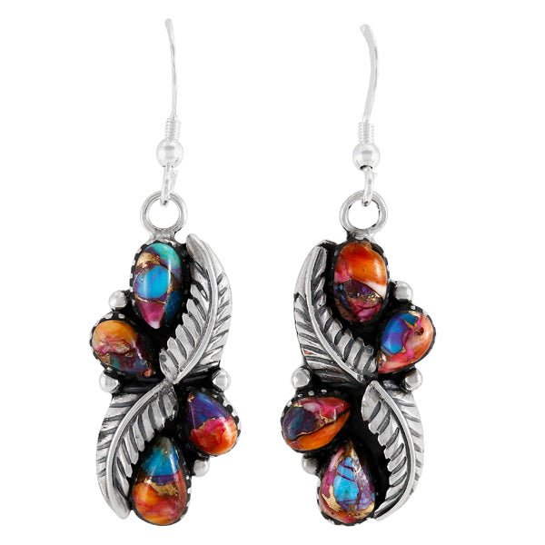 Rainbow Spiny Turquoise Earrings Sterling Silver E1483-C91