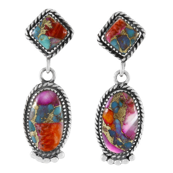 Rainbow Spiny Turquoise Earrings Sterling Silver E1492-SM-C91