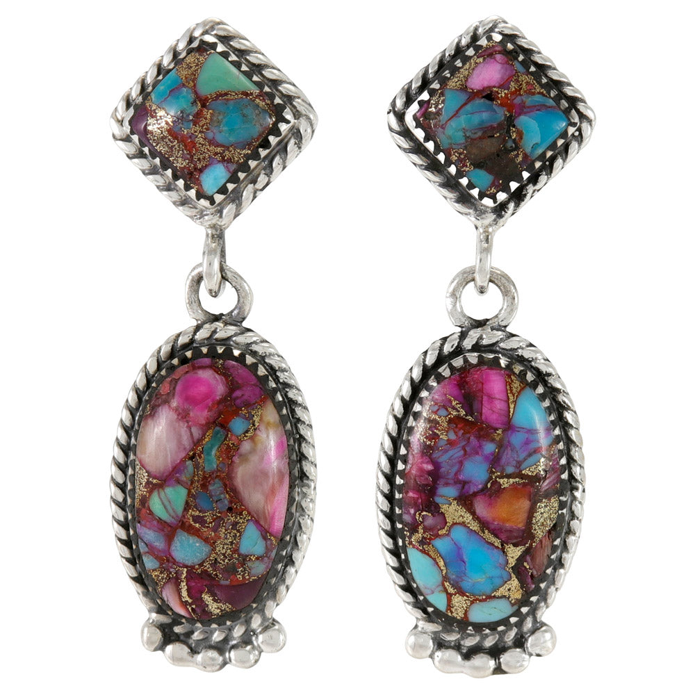 Rainbow Spiny Turquoise Earrings Sterling Silver E1492-SM-C91