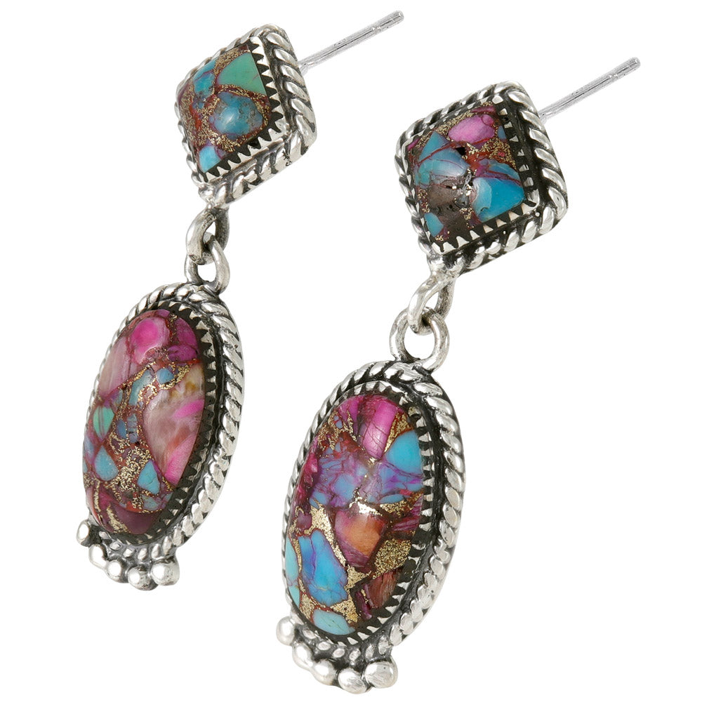 Rainbow Spiny Turquoise Earrings Sterling Silver E1492-SM-C91