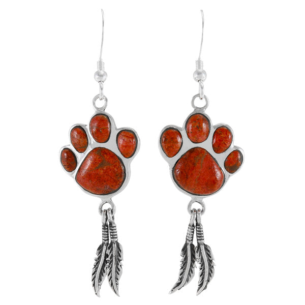 Coral Paw Feather Earrings Sterling Silver E1495-C74