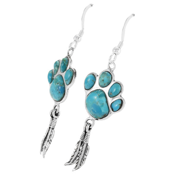 Turquoise Paw Feather Earrings Sterling Silver E1495-C75