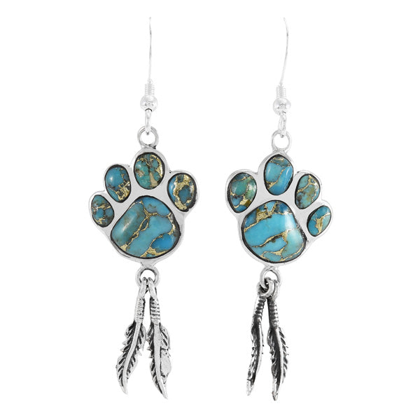 Matrix Turquoise Paw Feather Drop Earrings Sterling Silver E1495-C84