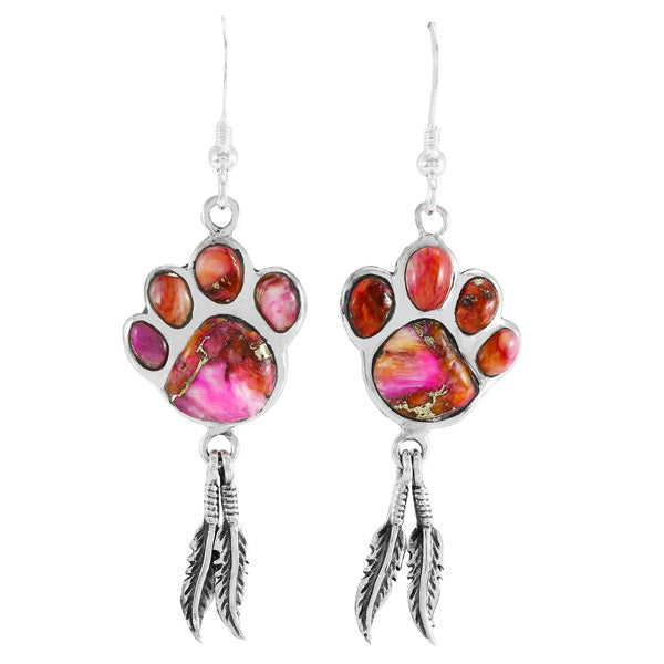 Plum Spiny Paw Feather Earrings Sterling Silver E1495-C92