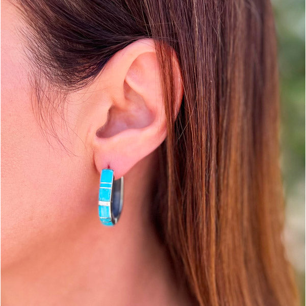 Turquoise Hoop Earrings Sterling Silver E1440-C05