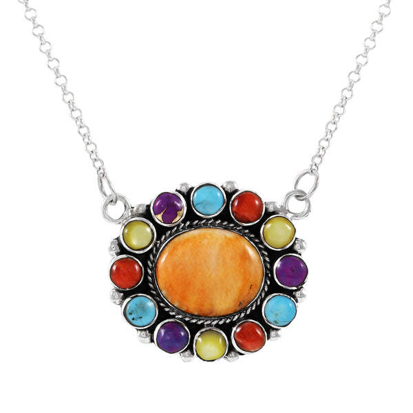 Multicolor Necklace Sterling Silver N6013-C71