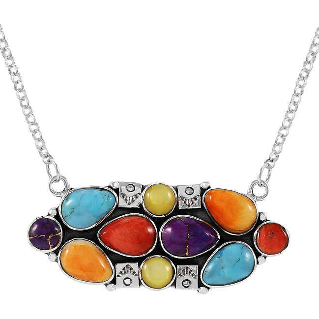 Multicolor Necklace Sterling Silver N6018-C71
