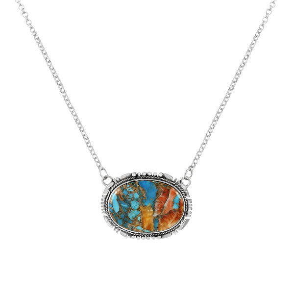 Spiny Turquoise Necklace Sterling Silver N6022-C89