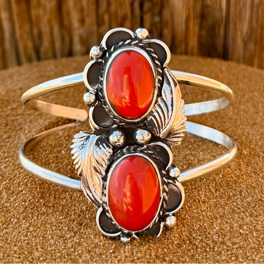 Native American Coral Bracelet Sterling Silver NB5004