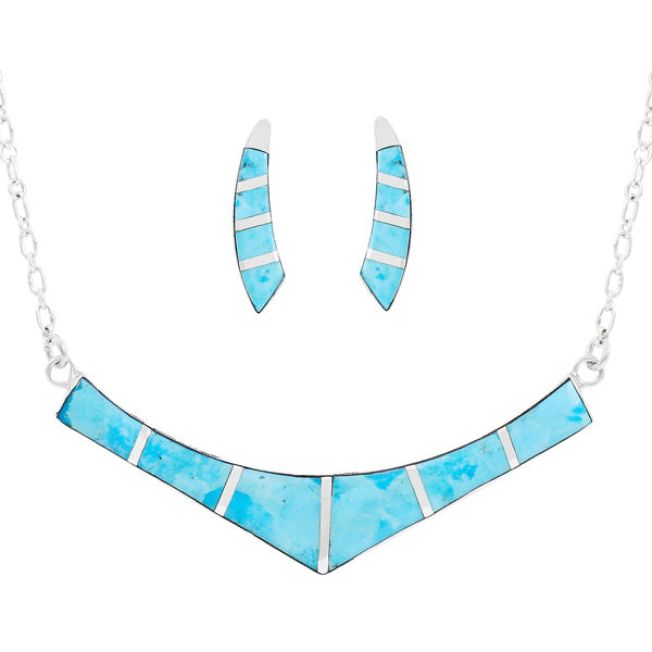 Turquoise Necklace Earrings Set Sterling Silver NE6001-C05