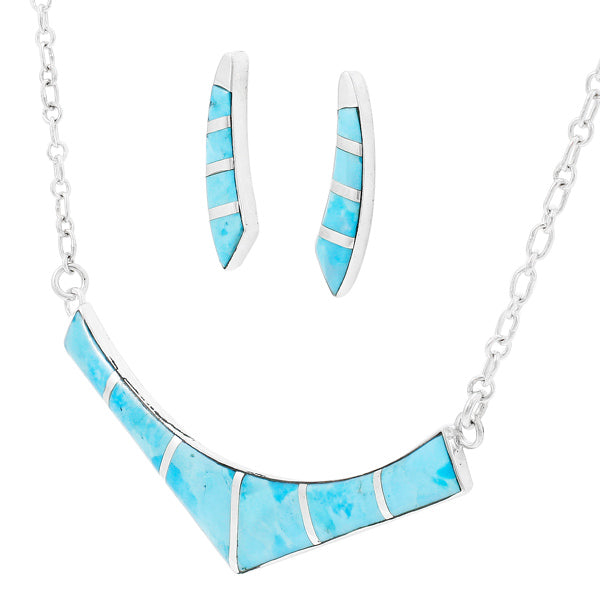 Turquoise Necklace Earrings Set Sterling Silver NE6001-C05