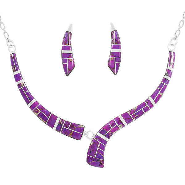 Purple Turquoise Necklace Earrings Set Sterling Silver NE6002-C07