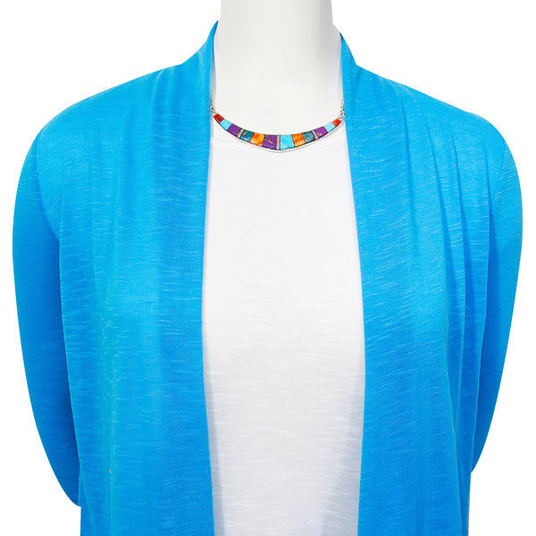 Turquoise & Gemstones Necklace Earrings Set Sterling Silver NE6003-C01