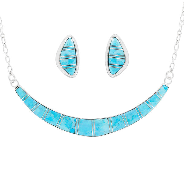 Turquoise Necklace Earrings Set Sterling Silver NE6003-C05